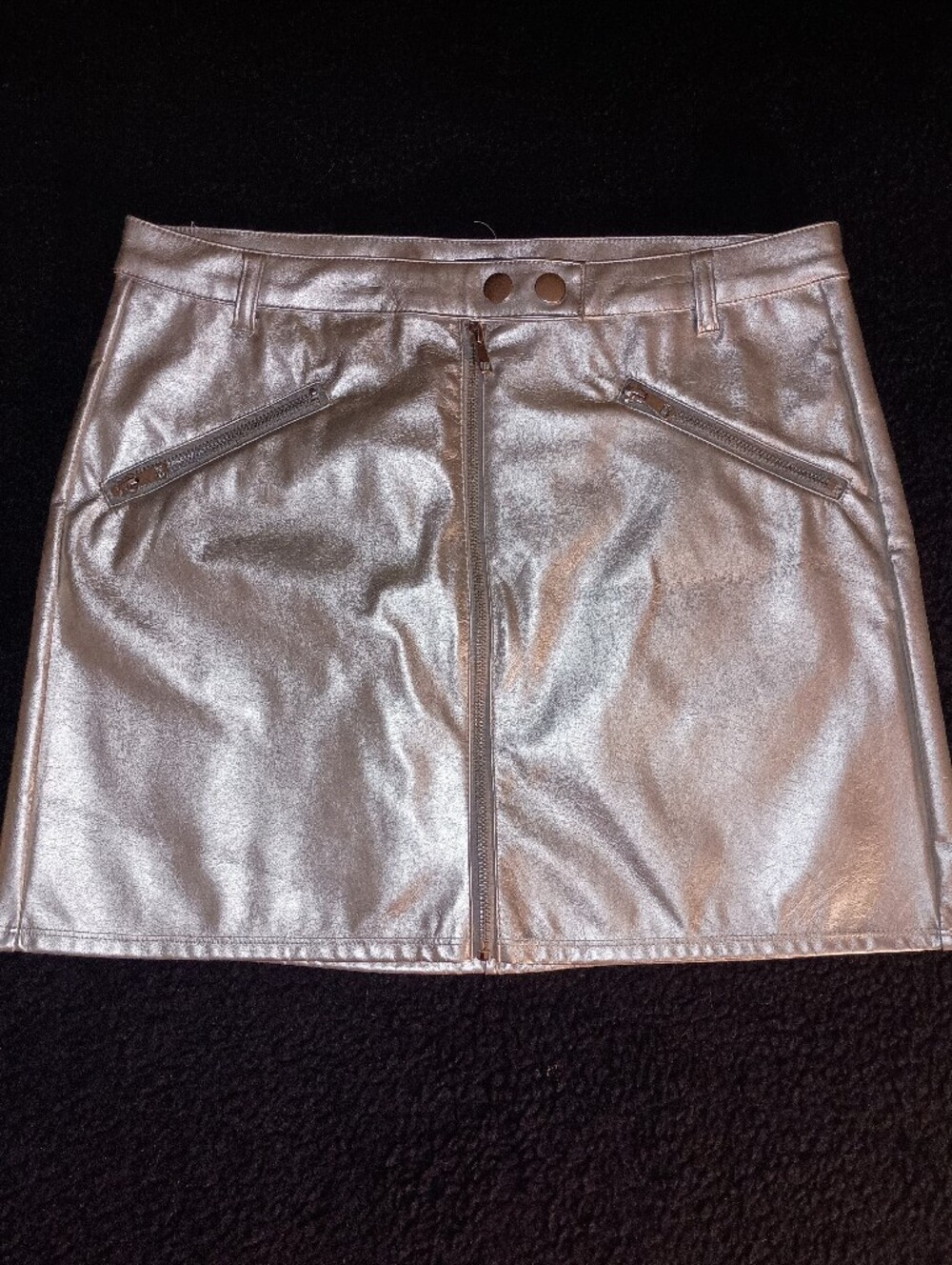 NWT ZIPPER SPLIT LEATHER SKIRT/Sterling Silver w/ Silver Metal Hardware Size 12